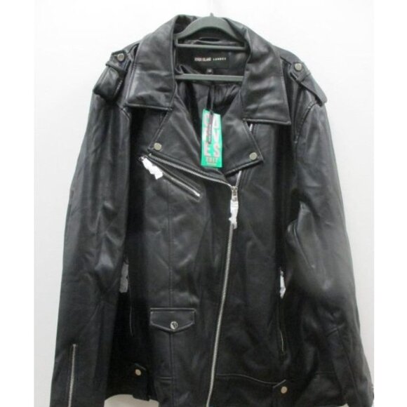 River Island London Womens Black Faux Leather Biker Jacket Curves Edit Size 24‎ - Picture 2 of 8